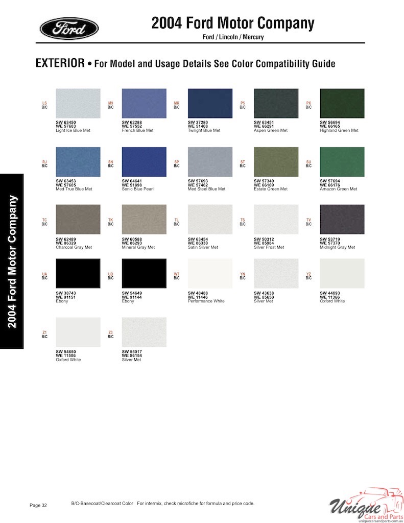 2004 Ford Paint Charts Sherwin-Williams 2